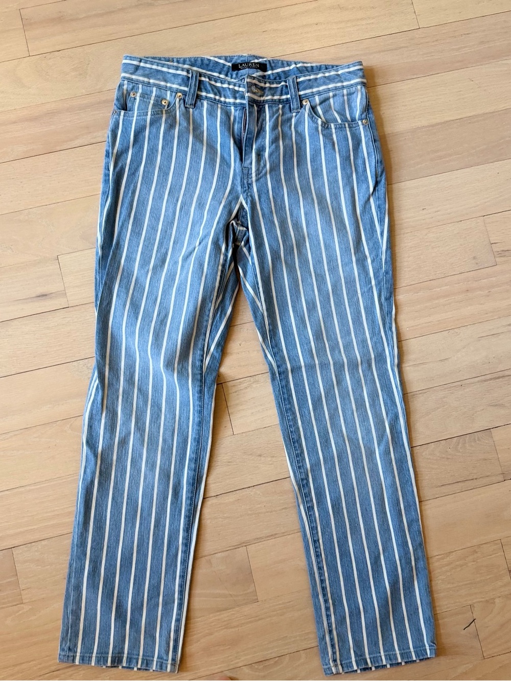 Ralph Lauren Blue and White Vertical Stripe Jeans